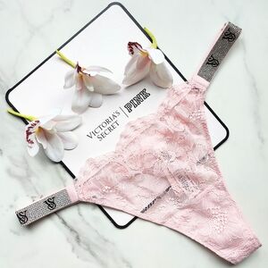 NWT VICTORIA'S SECRET VERY SEXY SHINE STRAP LACE THONG PANTY IN PRETTY BLOSSOM M